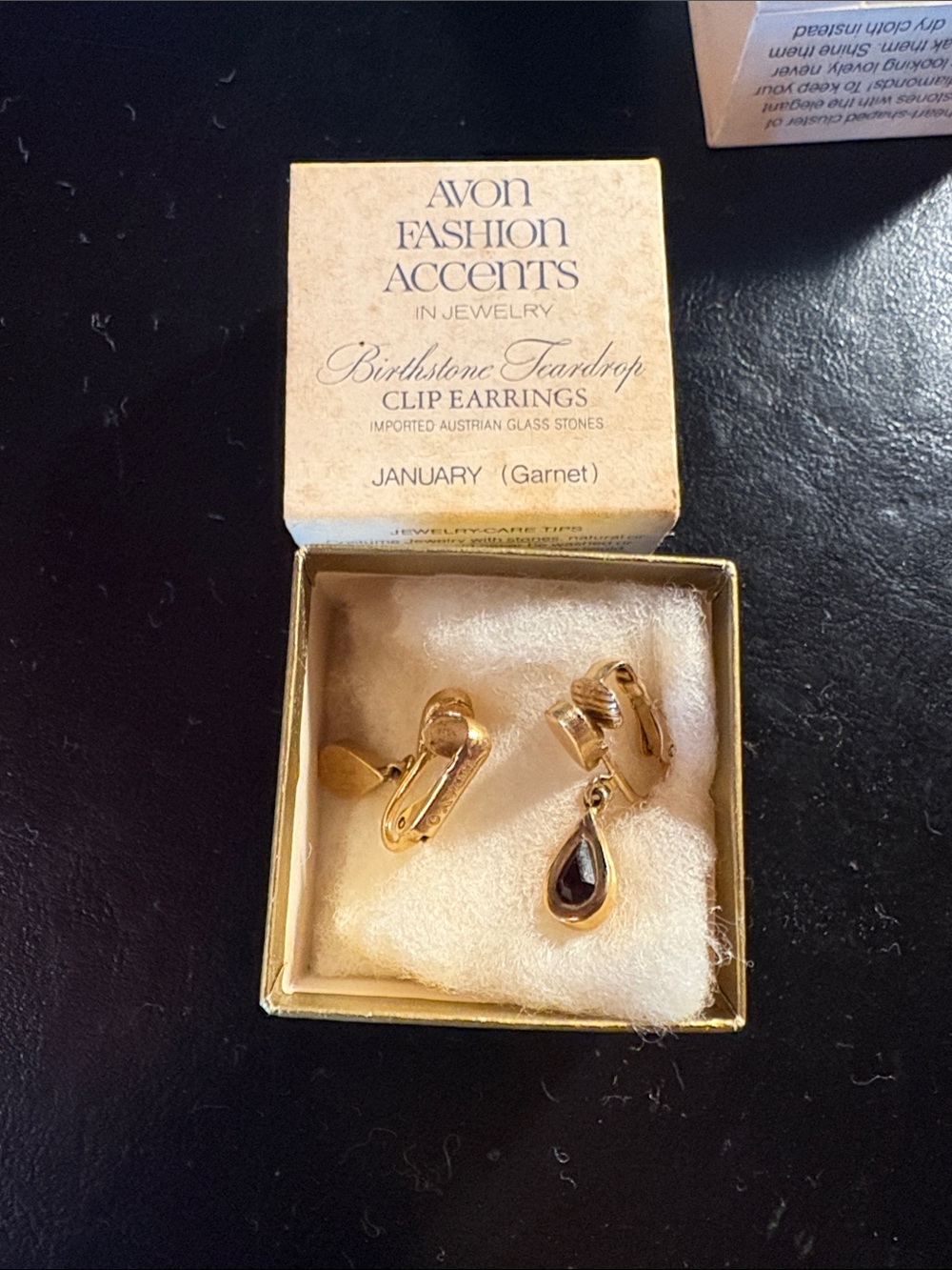 Avon Gold Teardrop Clip-On Earrings with Garnet Stone